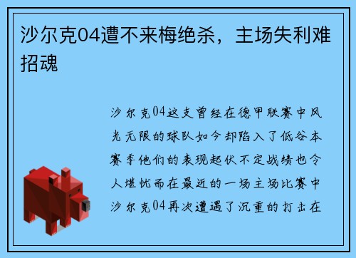 沙尔克04遭不来梅绝杀，主场失利难招魂